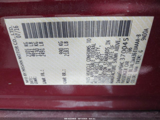1N4AA6AP6HC370045 Nissan Maxima 3.5 Sr