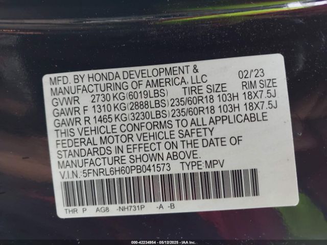 2023 HONDA ODYSSEY 5FNRL6H60PB041573 Photo 8