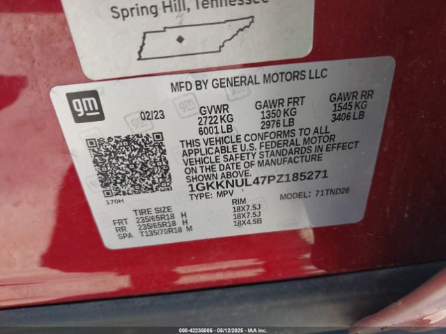1GKKNUL47PZ185271 GMC Acadia Awd Slt