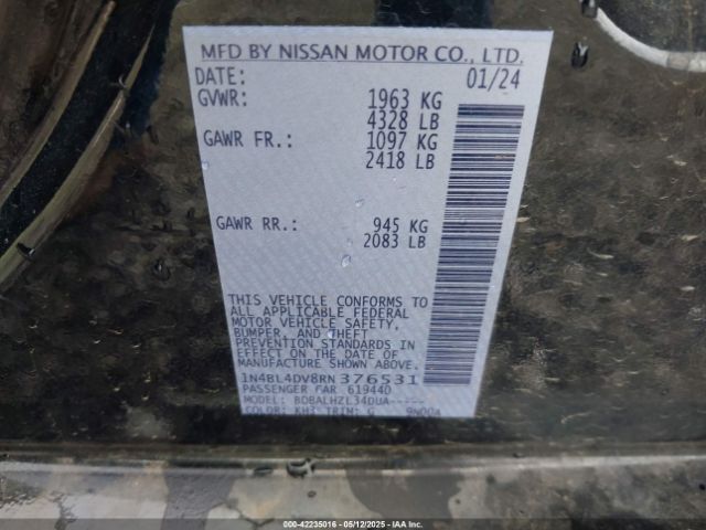 1N4BL4DV8RN376531 Nissan Altima Sv Fwd