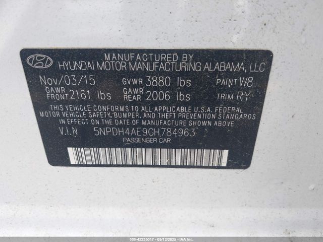 5NPDH4AE9GH784963 Hyundai Elantra Value Edition