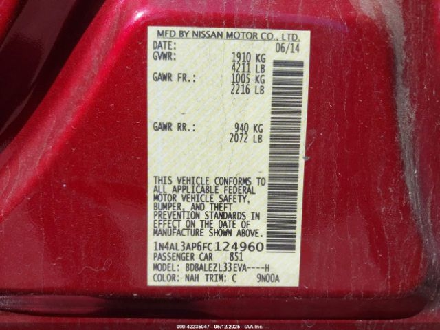 1N4AL3AP6FC124960 Nissan Altima 2.5 S
