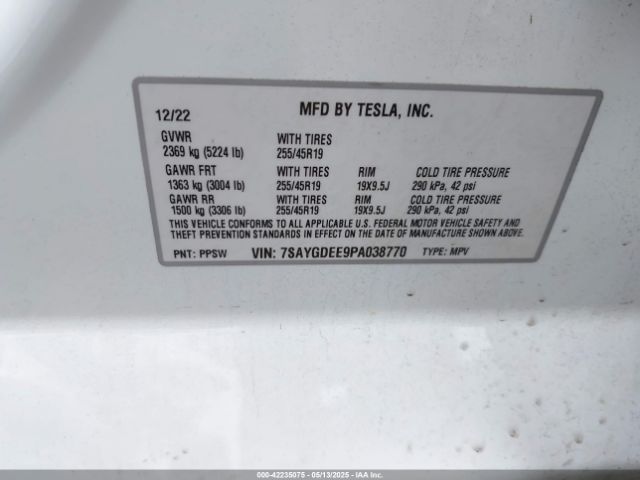 7SAYGDEE9PA038770 Tesla Model Y