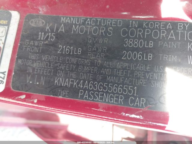 KNAFK4A63G5566551 KIA FORTE LX