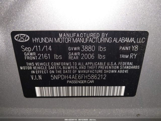5NPDH4AE6FH586212 Hyundai ELANTRA SE