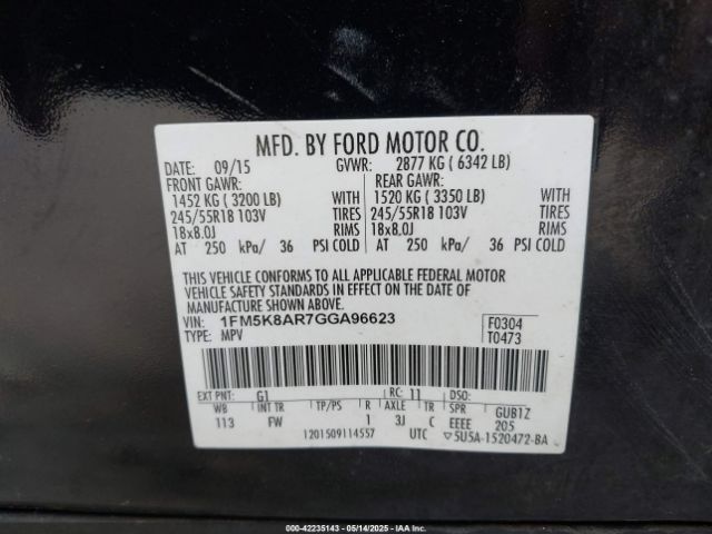 1FM5K8AR7GGA96623 Ford Police Interceptor