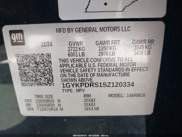 1GYKPDRS1SZ120334 Cadillac Xt6 Awd Premium Luxury