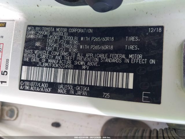 JTJBM7FX0K5224981 Lexus Gx 460 Premium