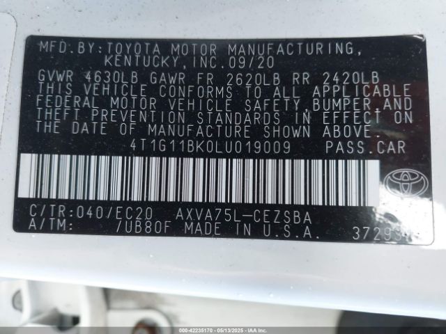 4T1G11BK0LU019009 Toyota Camry Se Nightshade Edition Awd