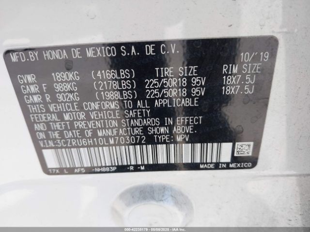 3CZRU6H10LM703072 Honda r18z9