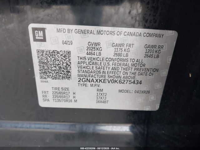 2GNAXKEV0K6275434 Chevrolet EQUINOX LT