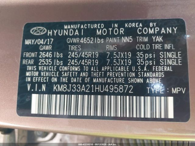 KM8J33A21HU495872 Hyundai Tucson Sport
