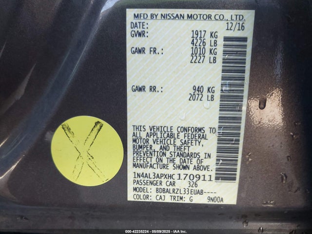1N4AL3APXHC170911 Nissan 2017
