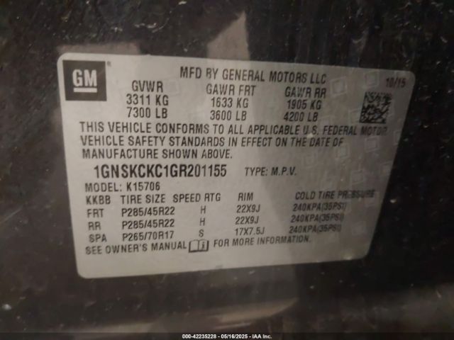 2016 CHEVROLET TAHOE 1GNSKCKC1GR201155 Photo 8