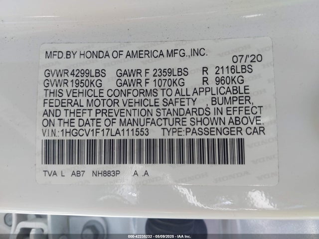 1HGCV1F17LA111553 Honda l15be