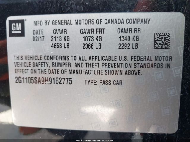 2G1105SA9H9162775 Chevrolet IMPALA 1LT