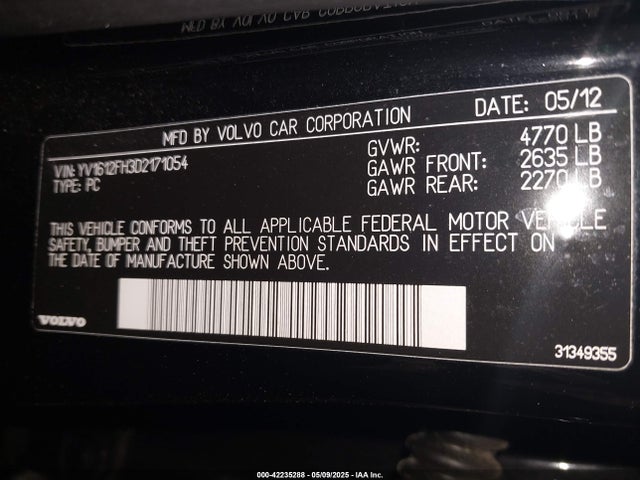 42235288 :رقم المزاد ، YV1612FH3D2171054 vin ، 2013 Volvo S60 مزاد بيع