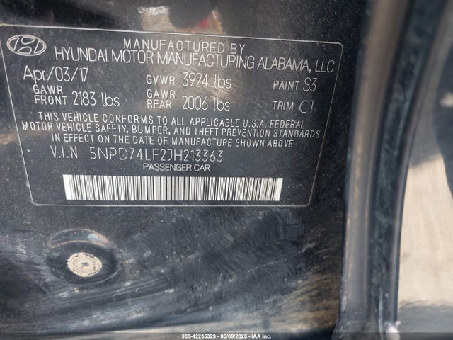 5NPD74LF2JH213363 Hyundai mpi nu