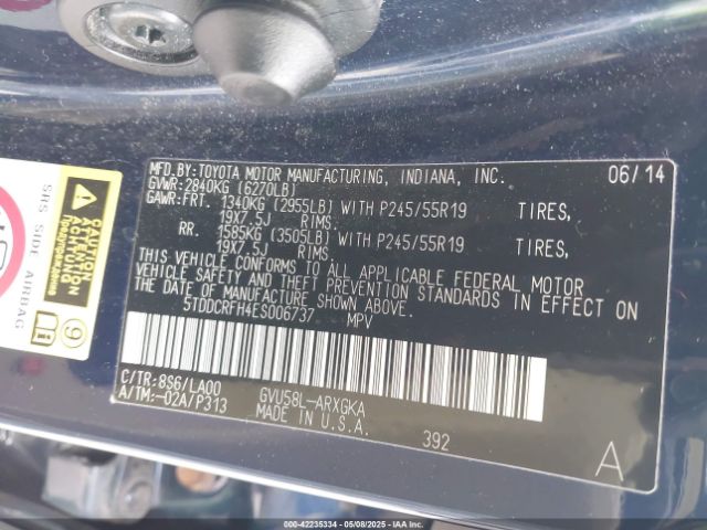 5TDDCRFH4ES006737 Toyota Highlander Hybrid Limited