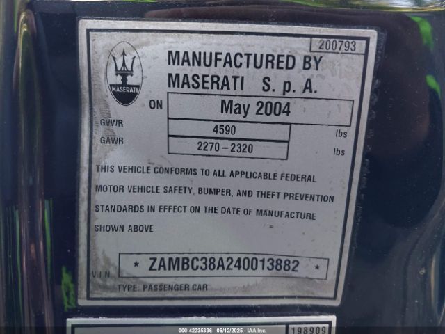 2004 MASERATI COUPE ZAMBC38A240013882 Photo 8