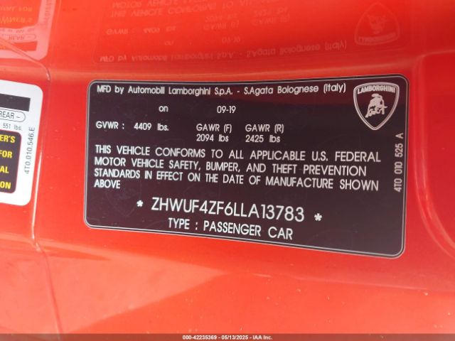 2020 LAMBORGHINI HURACAN EVO ZHWUF4ZF6LLA13783 Photo 8
