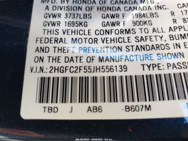 2HGFC2F55JH556139 Honda Civic Lx