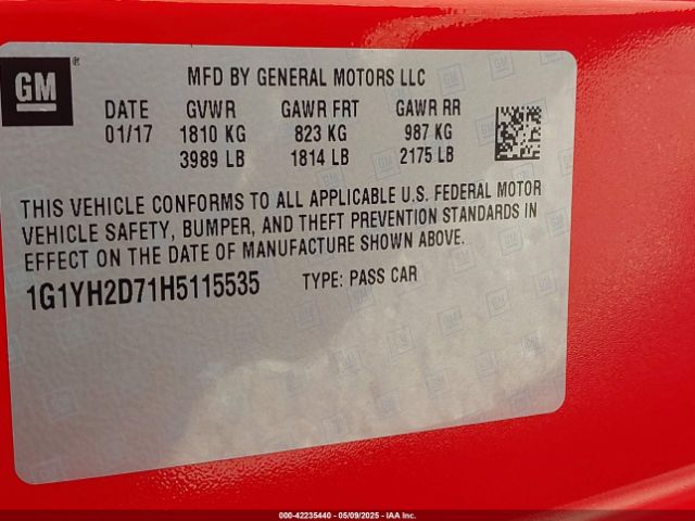 1G1YH2D71H5115535 Chevrolet Corvette Stingray Z51