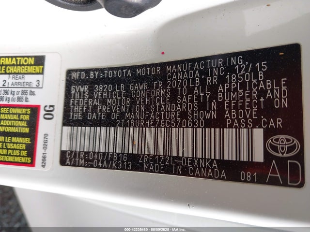 2T1BURHE7GC570630 Toyota COROLLA LE