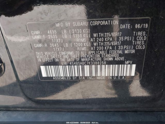 4S4BSABC7K3388258 Subaru Outback 2.5i