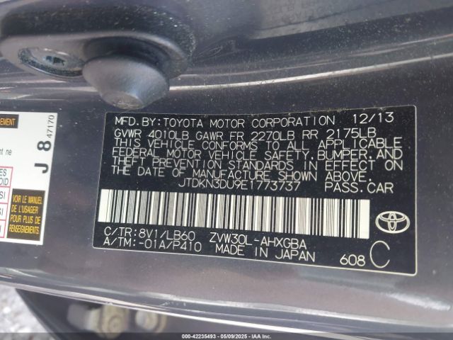JTDKN3DU9E1773737 Toyota Prius Four