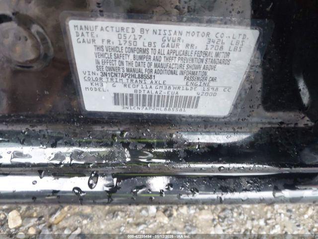 3N1CN7AP2HL885581 Nissan Versa 1.6 S+