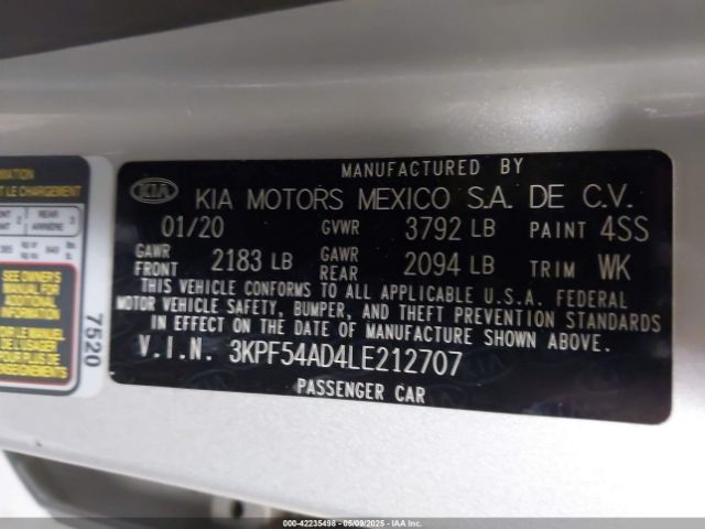 3KPF54AD4LE212707 KIA FORTE EX