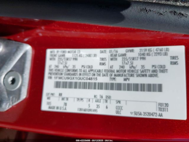 1FMCU9GX1GUC04815 Ford ESCAPE SE