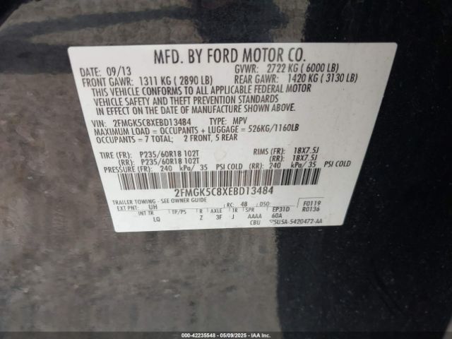 2FMGK5C8XEBD13484 Ford FLEX SEL