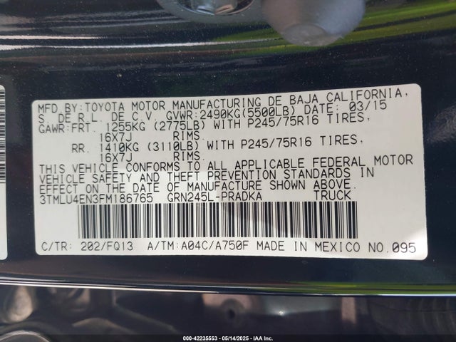 Toyota Tacoma Base V6 2015 3TMLU4EN3FM186765 Image 9