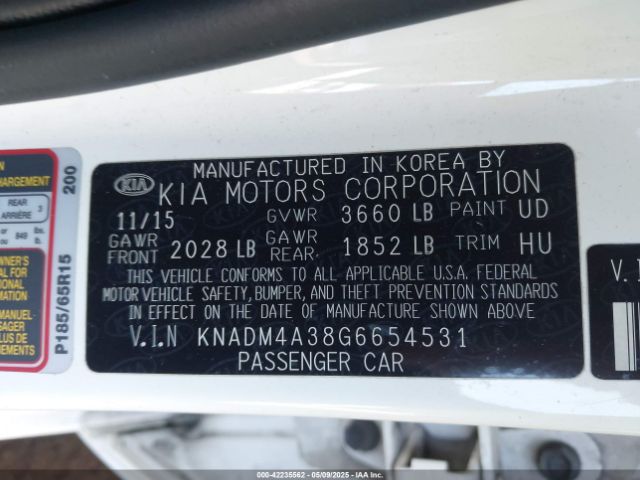 KNADM4A38G6654531 KIA RIO LX
