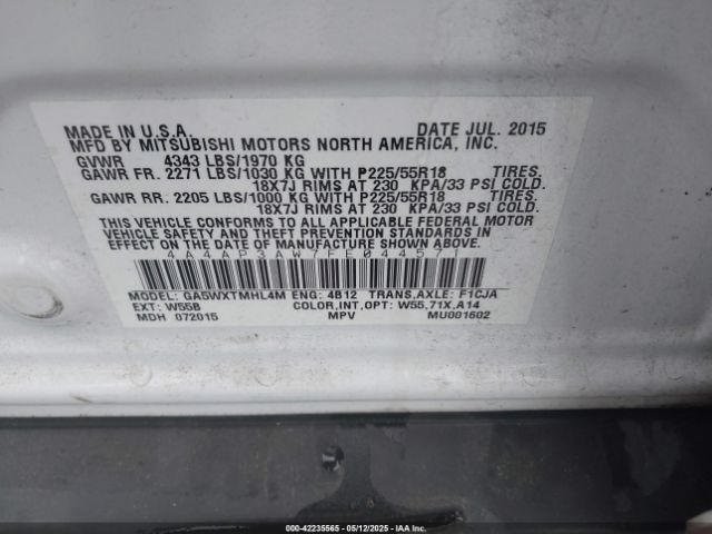 2015 MITSUBISHI OUTLANDER SPORT 4A4AP3AW7FE044571 Photo 8