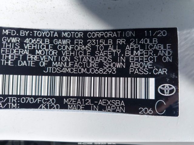 JTDS4MCE0MJ068293 Toyota COROLLA SE