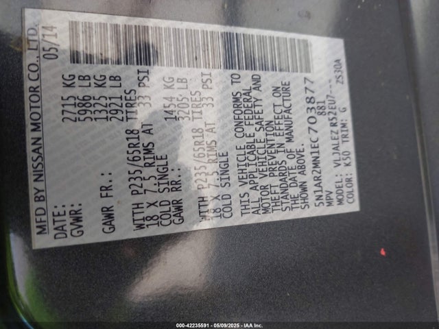 Nissan Pathfinder Sv 2014 5N1AR2MN1EC703877 Image 9