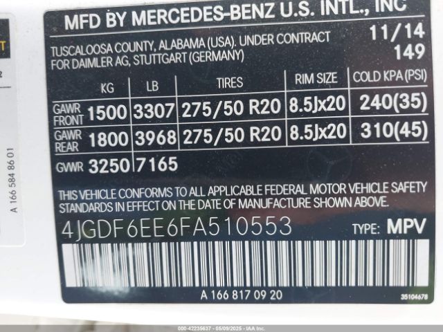 4JGDF6EE6FA510553 Mercedes-Benz Gl 450 4matic