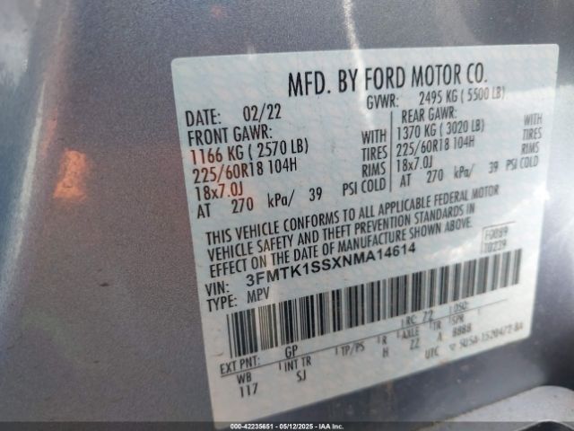 3FMTK1SSXNMA14614 Ford Mustang Mach-e Select