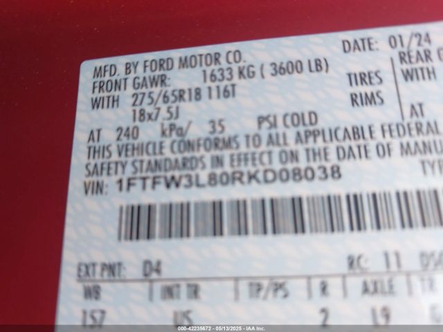1FTFW3L80RKD08038 Ford F-150 Xlt