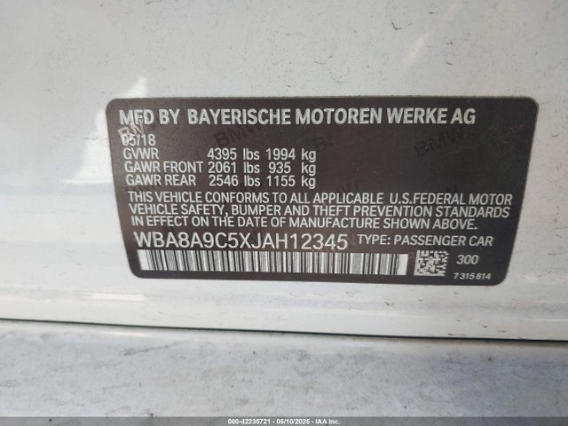 WBA8A9C5XJAH12345 BMW 320i