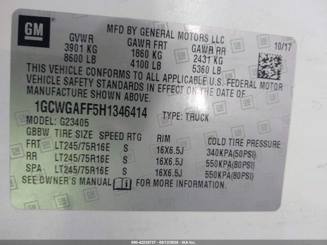 1GCWGAFF5H1346414 Chevrolet Express 2500 Work Van