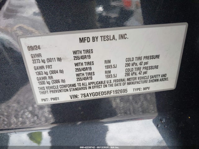 2024 TESLA MODEL Y 7SAYGDED5RF192695 Photo 8