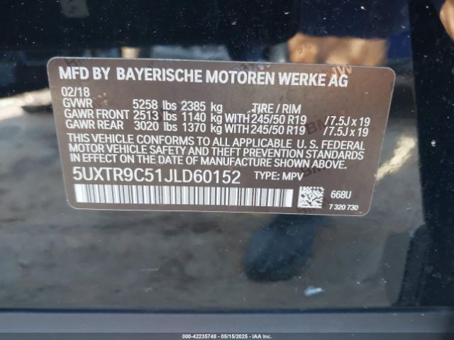 5UXTR9C51JLD60152 BMW X3 Xdrive30i