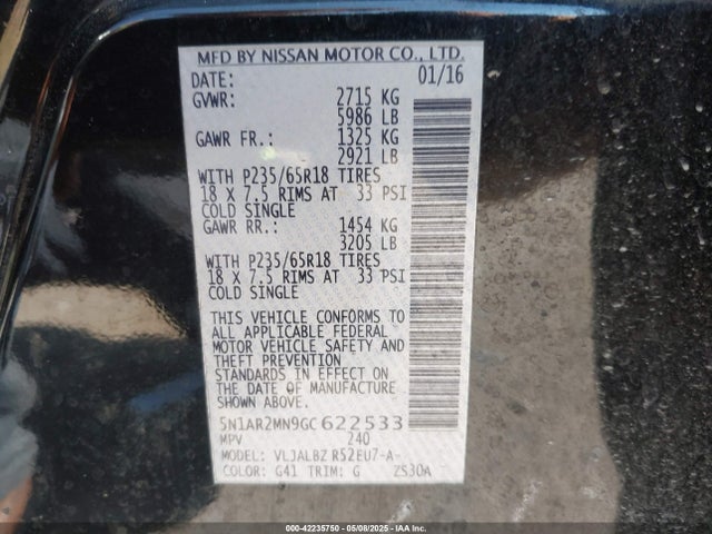 5N1AR2MN9GC622533 Nissan 2016