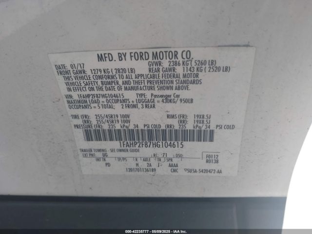 1FAHP2F87HG104615 Ford Taurus Limited