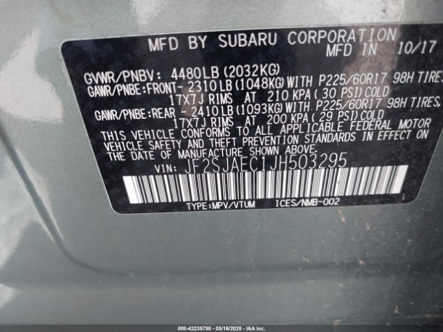JF2SJAEC1JH503295 Subaru naturally aspirated u5