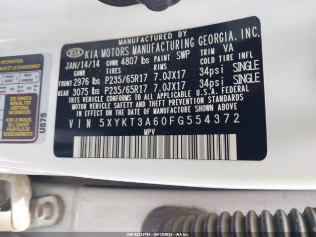 5XYKT3A60FG554372 KIA SORENTO LX
